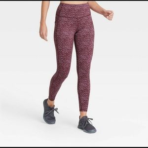 Women's High-Waisted Leopard Jacquard Leggings - All in Motion Mulberry M, Pink